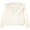Girl Openwork Knit Sweater, Cream - Sweaters - 1 - thumbnail
