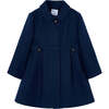 Girl Cloth Coat, Navy - Coats - 1 - thumbnail
