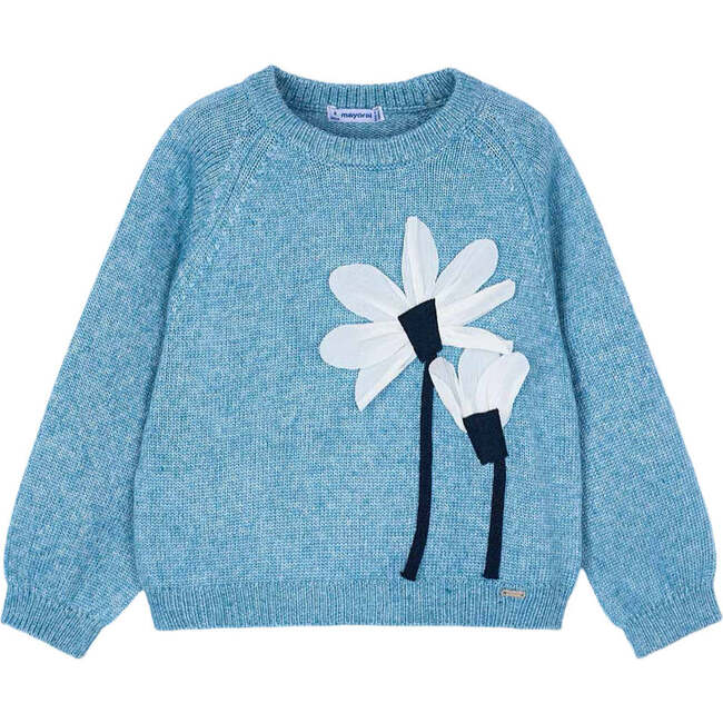 Girl Flowers Applique Knit Jumper, Blue
