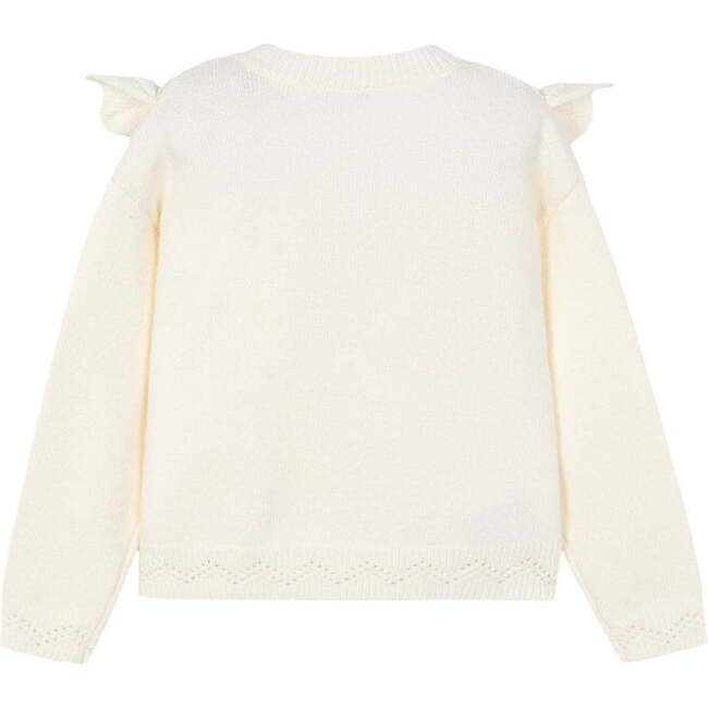 Girl Openwork Knit Sweater, Cream - Sweaters - 2