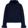 Girl Cardigan with Faux Fur Collar, Navy - Cardigans - 2