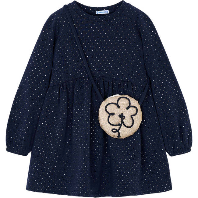 Girl Fleece Dress with Handbag, Navy
