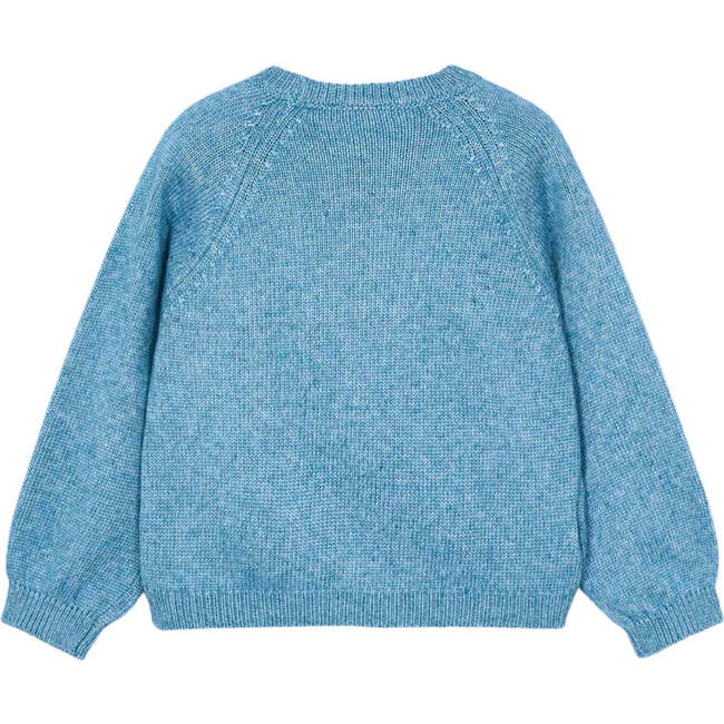 Girl Flowers Applique Knit Jumper, Blue - Sweaters - 2