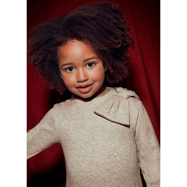 Girl Knit Dress, Beige - Dresses - 2