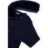 Girl Cardigan with Faux Fur Collar, Navy - Cardigans - 3