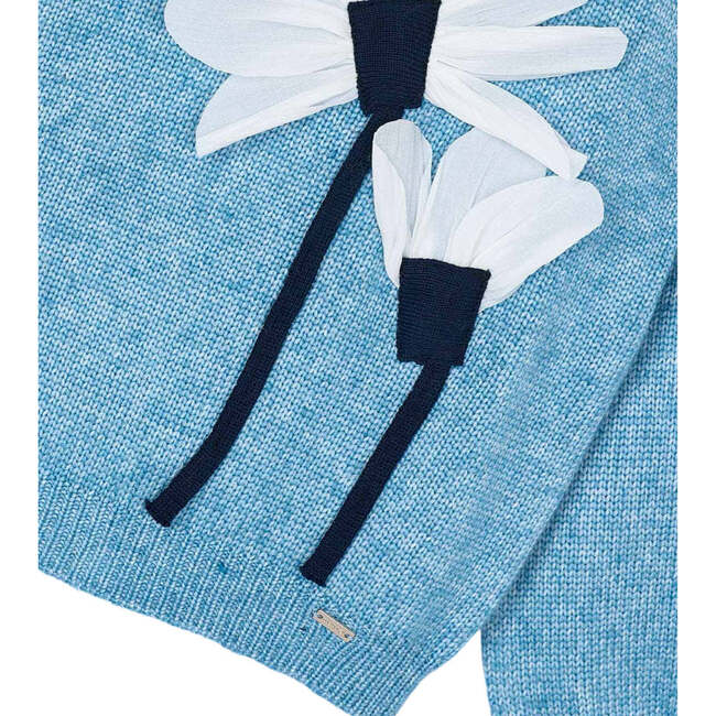 Girl Flowers Applique Knit Jumper, Blue - Sweaters - 3