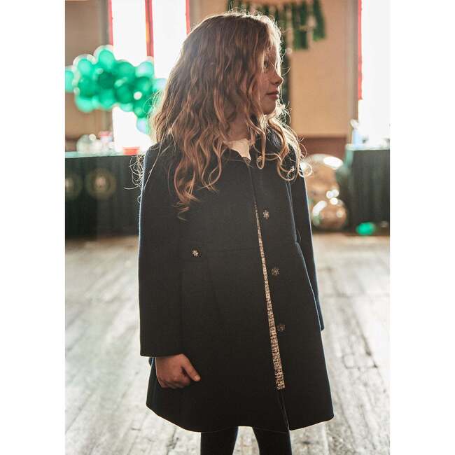 Girl Cloth Coat, Navy - Coats - 3