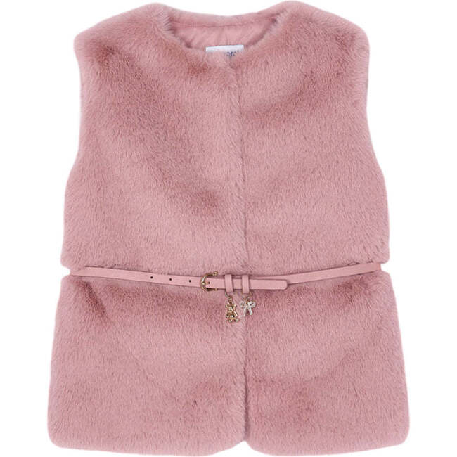 Girl Belted Faux Fur Vest, Pink