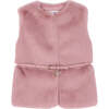 Girl Belted Faux Fur Vest, Pink - Vests - 1 - thumbnail