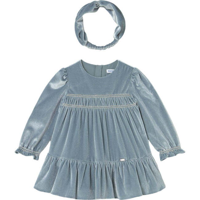 Baby Velvet Dress with Headband, Blue