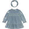 Baby Velvet Dress with Headband, Blue - Dresses - 1 - thumbnail