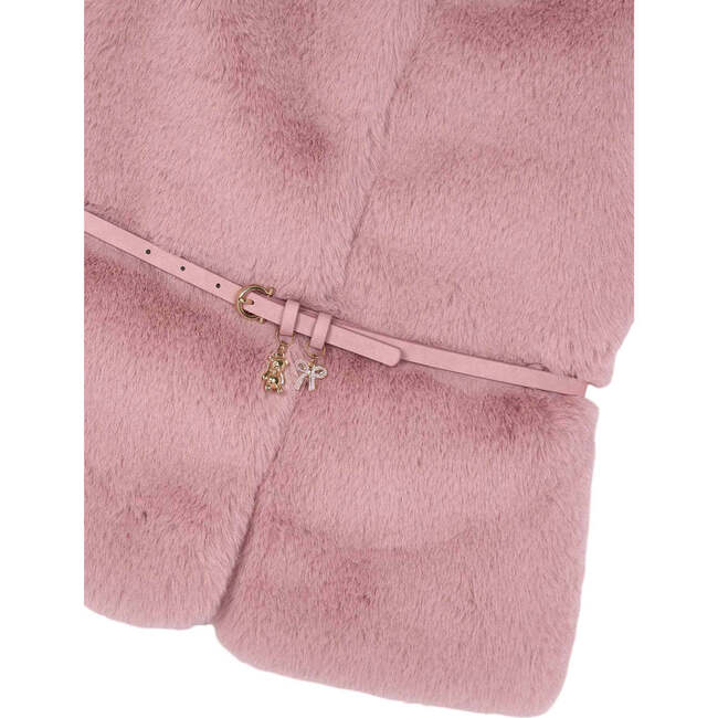 Girl Belted Faux Fur Vest, Pink - Vests - 3