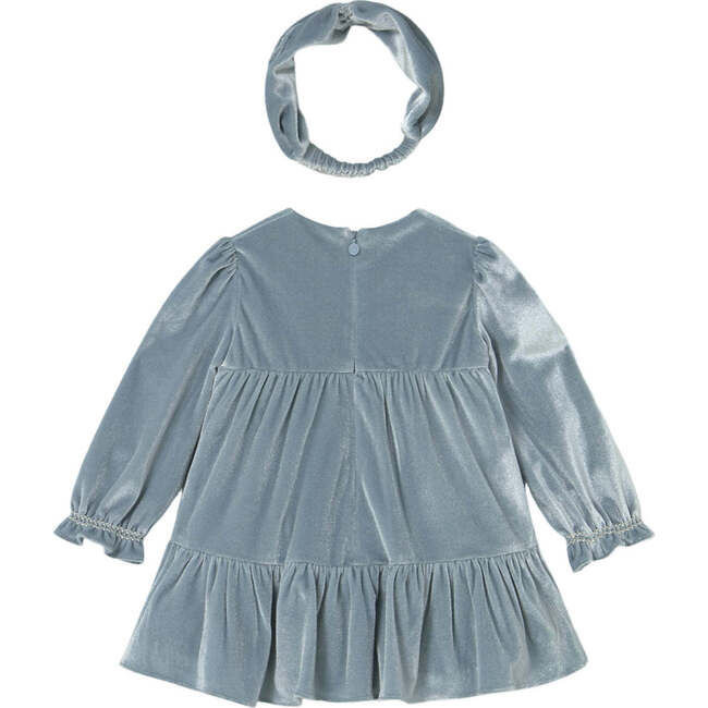 Baby Velvet Dress with Headband, Blue - Dresses - 2