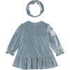 Baby Velvet Dress with Headband, Blue - Dresses - 2