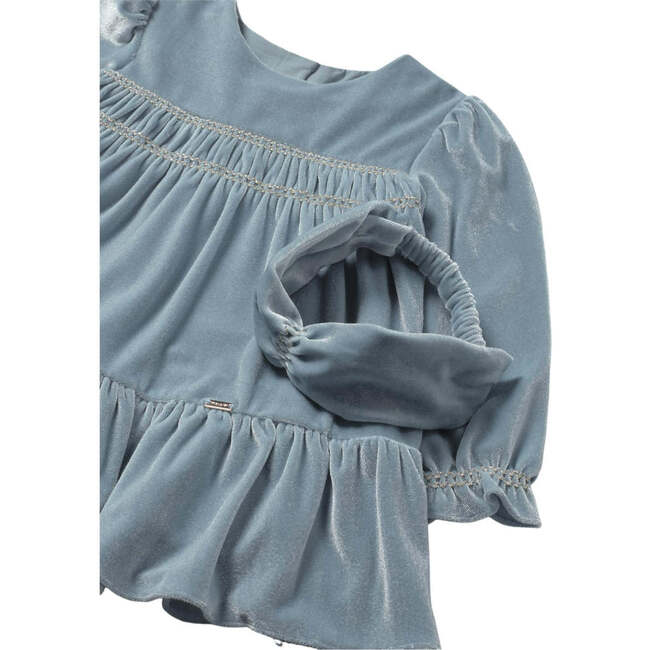 Baby Velvet Dress with Headband, Blue - Dresses - 3