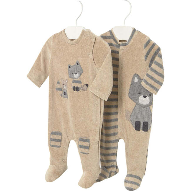 Newborn Boy 2-Piece Velour One Piece Set, Beige