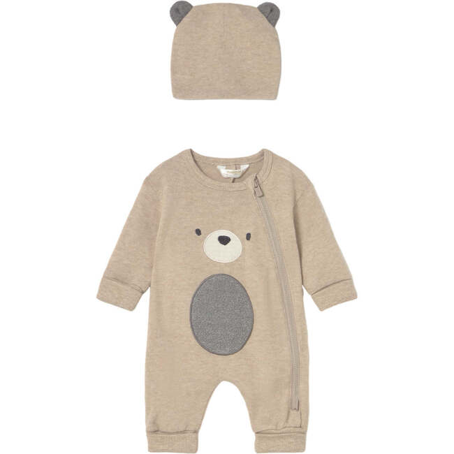 Newborn Boy One Piece with Hat, Beige