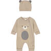 Newborn Boy One Piece with Hat, Beige - Rompers - 1 - thumbnail