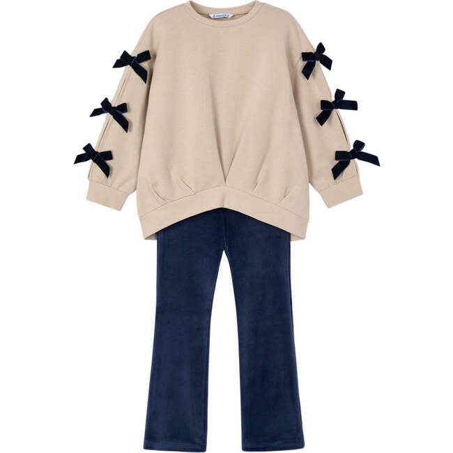 Girls Leggings and Bow Jumper Set, Beige