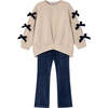 Girls Leggings and Bow Jumper Set, Beige - Mixed Apparel Set - 1 - thumbnail