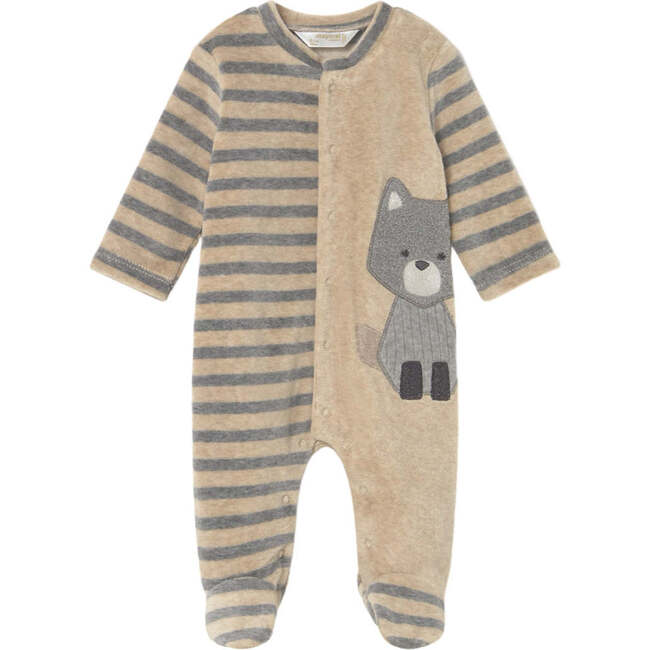 Newborn Boy 2-Piece Velour One Piece Set, Beige - Rompers - 2