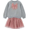 Girl Sweatshirt and Tulle Skirt Set, Pink - Mixed Apparel Set - 1 - thumbnail