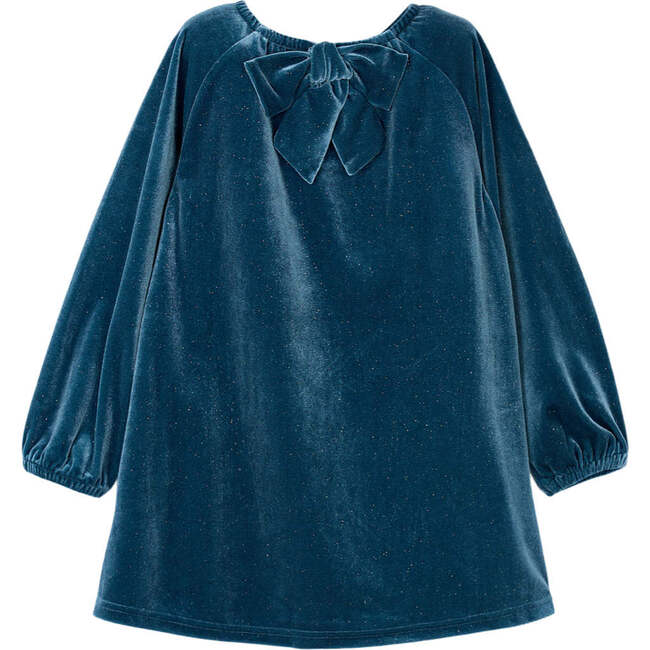 Girl Velvet Dress, Green - Dresses - 2