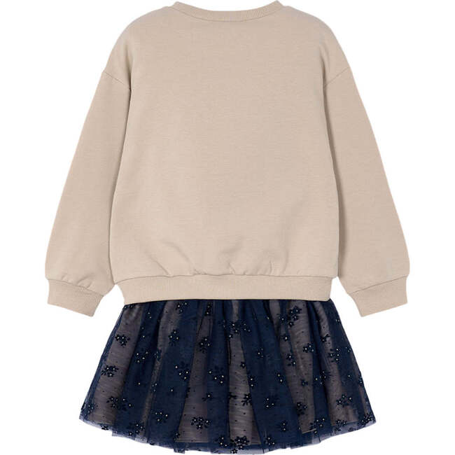 Girl Sweatshirt and Tulle Skirt Set, Beige - Mixed Apparel Set - 2