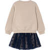 Girl Sweatshirt and Tulle Skirt Set, Beige - Mixed Apparel Set - 2