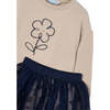 Girl Sweatshirt and Tulle Skirt Set, Beige - Mixed Apparel Set - 3