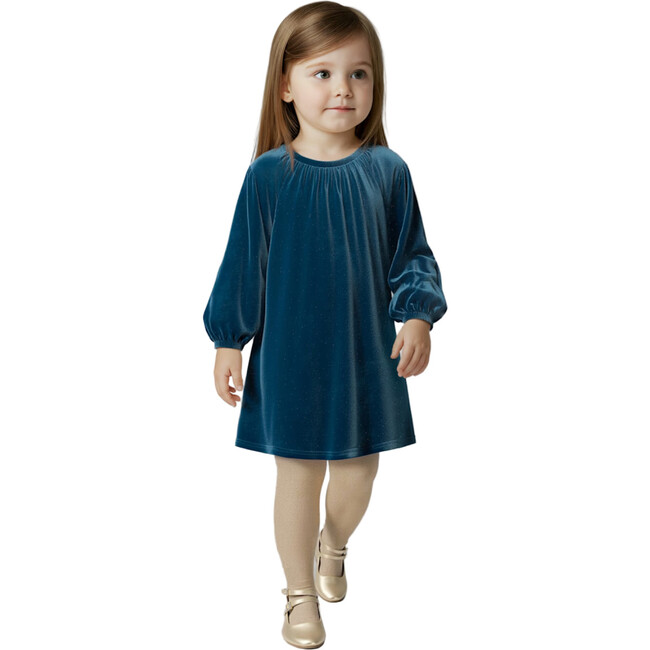 Girl Velvet Dress, Green - Dresses - 4