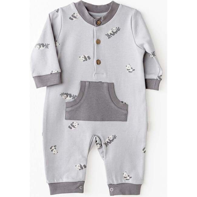 Panda Pocket Romper, Grey