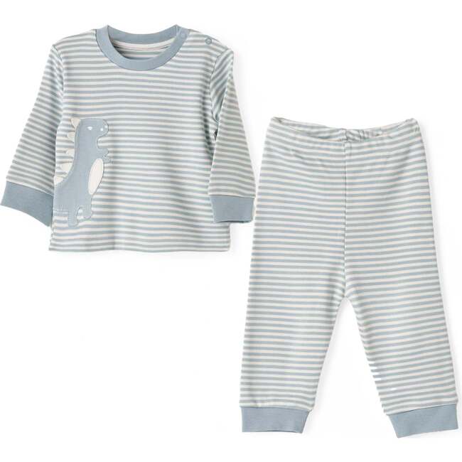 Dino Stripe PJ Set, Blue