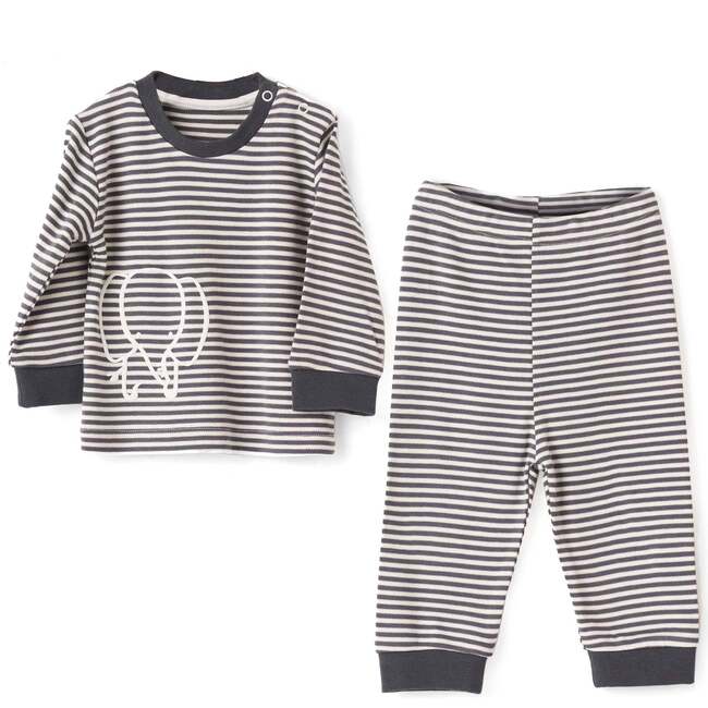 Elephant Stripe PJ Set, Grey