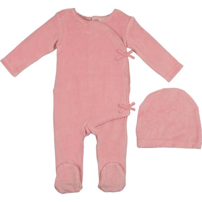 Velour Wrap Footie and Beanie Set, Mauve