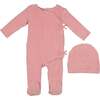Velour Wrap Footie and Beanie Set, Mauve - Footie Pajamas - 1 - thumbnail