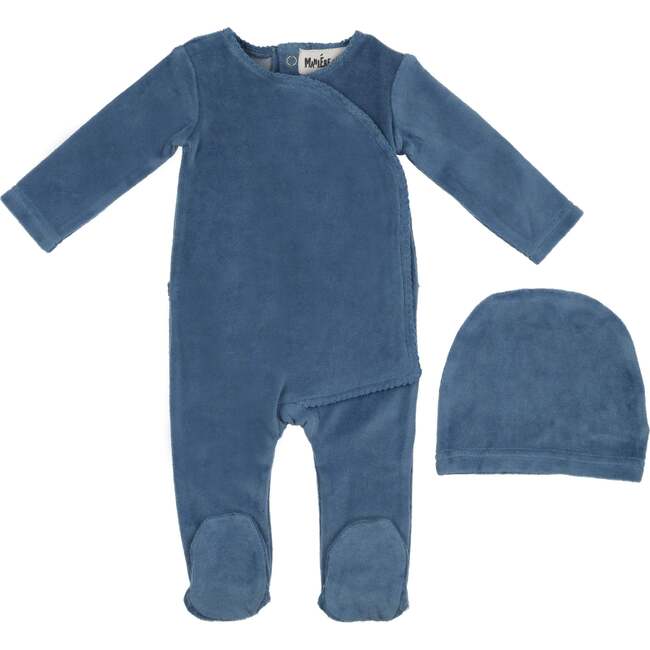 Velour Wrap Footie and Beanie Set, Navy
