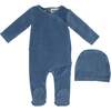 Velour Wrap Footie and Beanie Set, Navy - Footie Pajamas - 1 - thumbnail