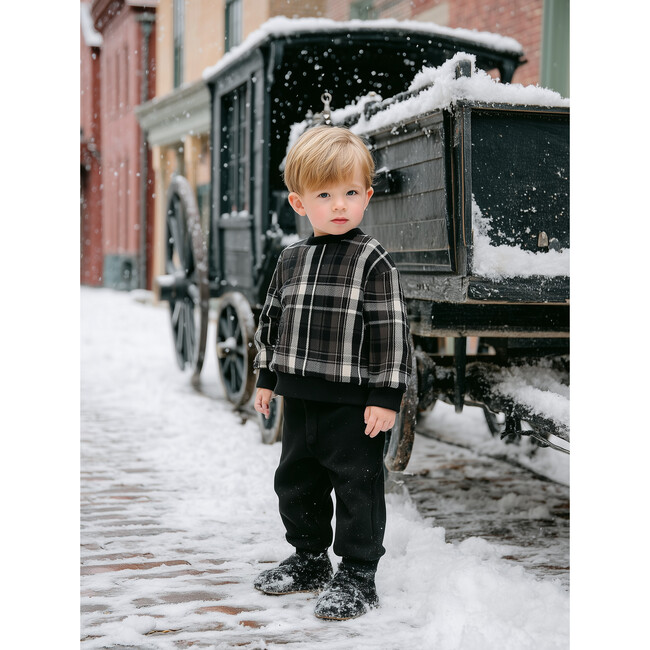 Winter Plaid Unisex Baby Set, Black - Mixed Apparel Set - 2