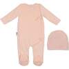 Velour Wrap Footie and Beanie Set, Light Pink - Footie Pajamas - 1 - thumbnail