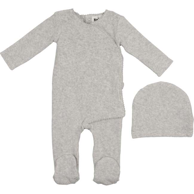 Velour Wrap Footie and Beanie Set, Grey