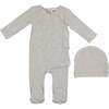 Velour Wrap Footie and Beanie Set, Grey - Footie Pajamas - 1 - thumbnail