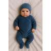 Velour Wrap Footie and Beanie Set, Navy - Footie Pajamas - 2