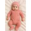Velour Wrap Footie and Beanie Set, Mauve - Footie Pajamas - 2