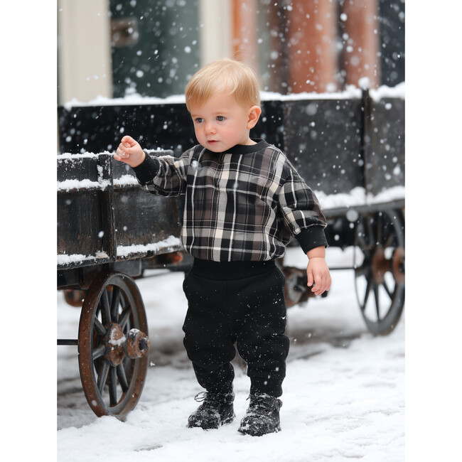 Winter Plaid Unisex Baby Set, Black - Mixed Apparel Set - 3