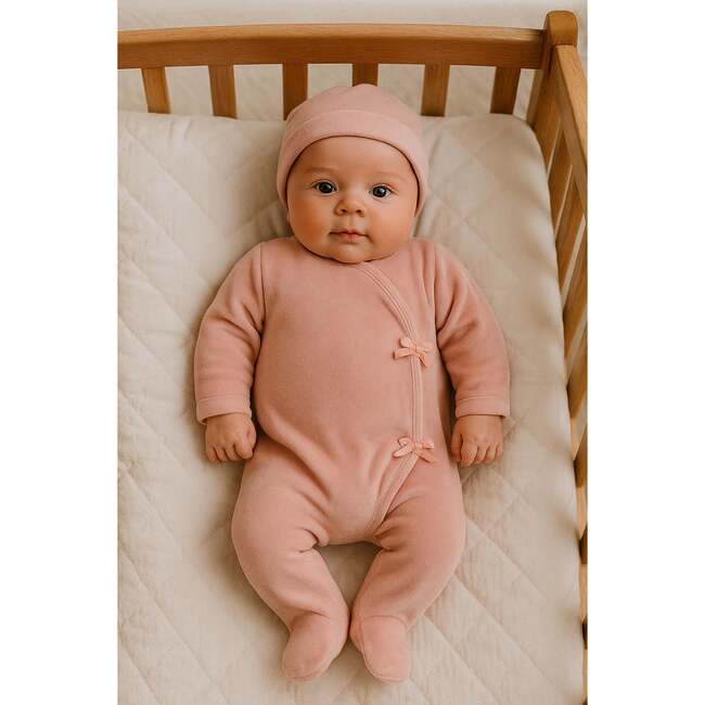 Velour Wrap Footie and Beanie Set, Light Pink - Footie Pajamas - 2