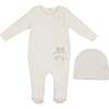 Velour Pocket Footie and Beanie Set, White - Footie Pajamas - 1 - thumbnail