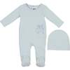 Velour Pocket Footie and Beanie Set, Pale Blue - Footie Pajamas - 1 - thumbnail