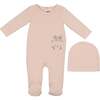 Velour Pocket Footie and Beanie Set, Baby Pink - Footie Pajamas - 1 - thumbnail
