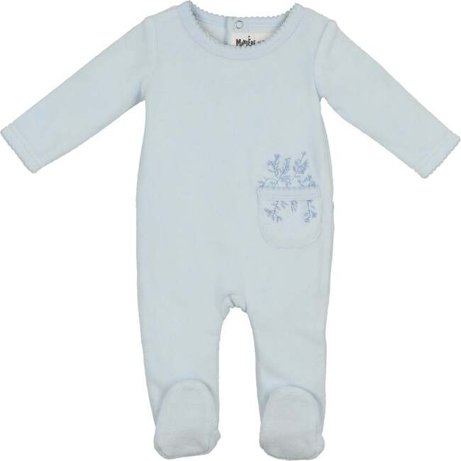 Velour Pocket Footie, Pale Blue